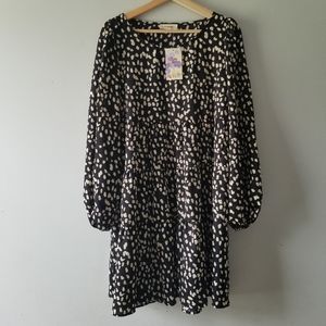 Ee:Some Printed Long Sleeve Tiered Babydoll Dress Medium